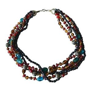 Multi Strand Bead Necklace Hematite and Glass